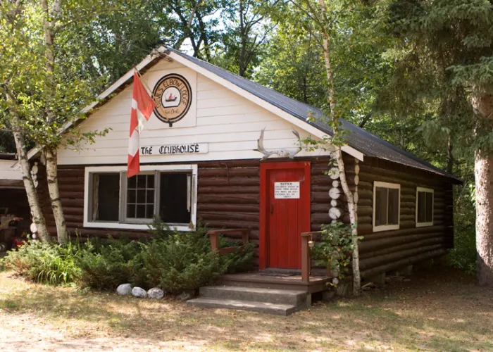 Outside view of the front of the Clubhouse at Devil's Elbow Lodge